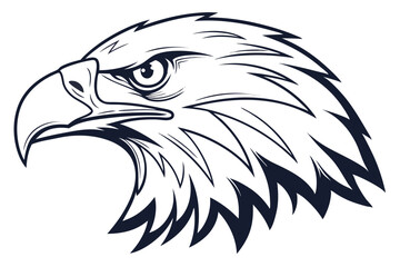 Detailed line presents a majestic bald eagle's head in side profile view