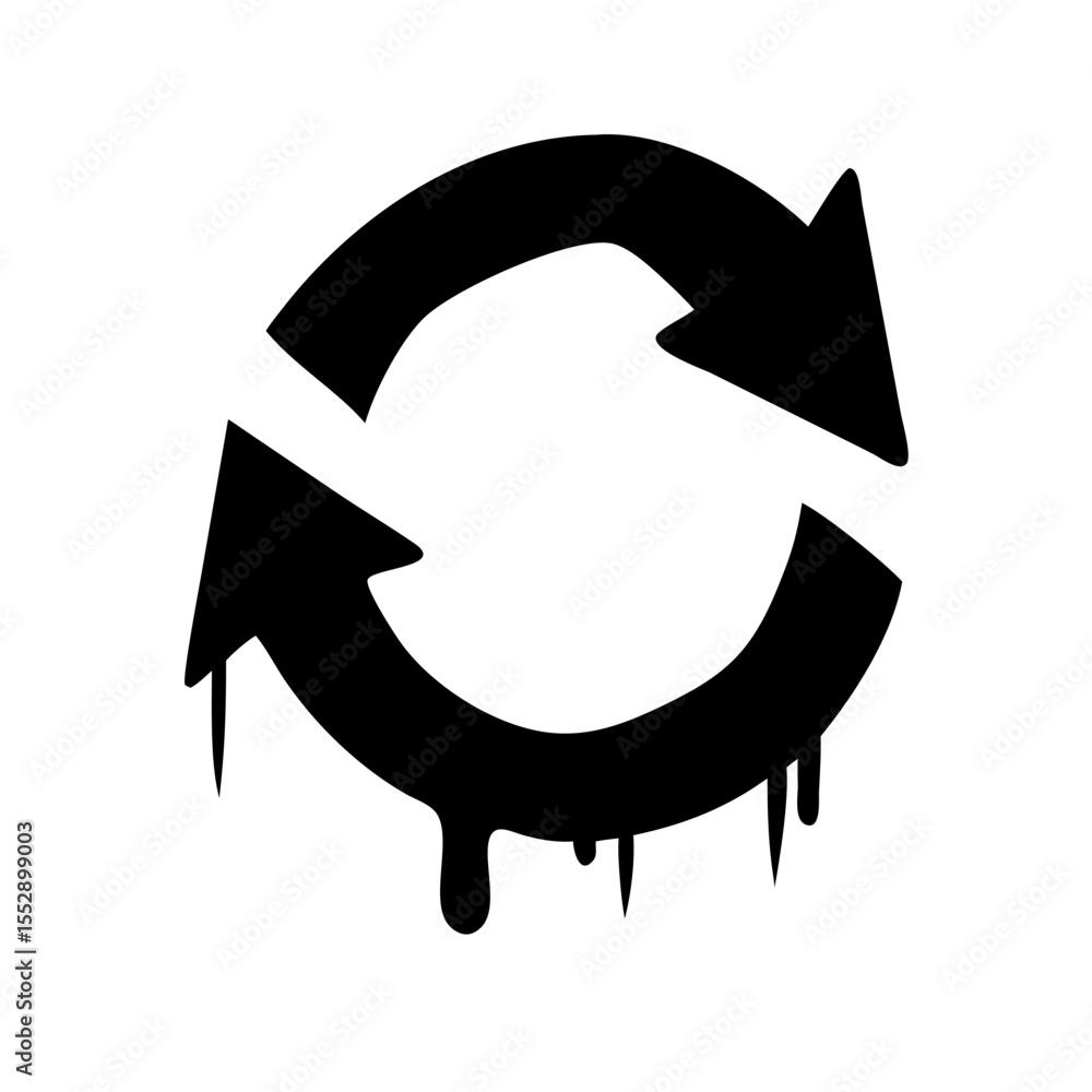 Poster circular arrow recycle symbol with dripping effect in black and white simple vector graphic design