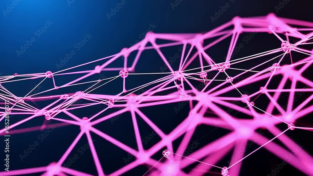 Poster abstract digital network background with pink and blue glowing lines connecting dots