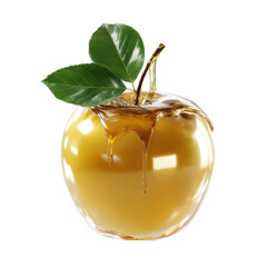 Glossy Golden Apple Dripping Liquid isolated on a transparent background