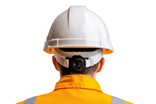 Engineer wearing a yellow safety vest and white hard hat while overseeing a construction project in a bustling urban environment during daylight hours