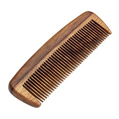 A wooden comb with fine teeth on a simple background