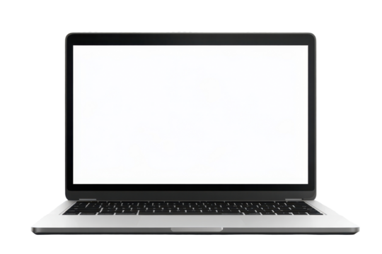 Laptop with blank screen isolated on transparent background ready for design and presentation use without distractions or branding elements