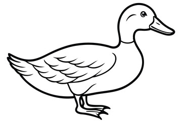 Cartoon duck illustration showcases detailed black outlines and a simple yet appealing aesthetic on white