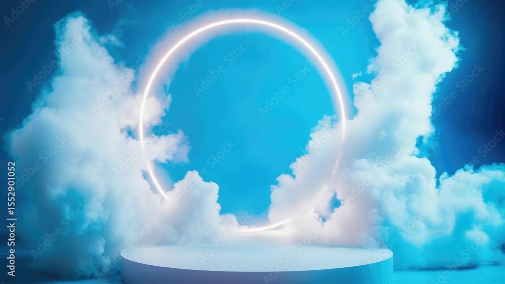 Poster A cloud-covered platform with a central light source, suitable for use as a symbol or background