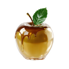 Golden Apple Caramel Dripping isolated on a transparent background