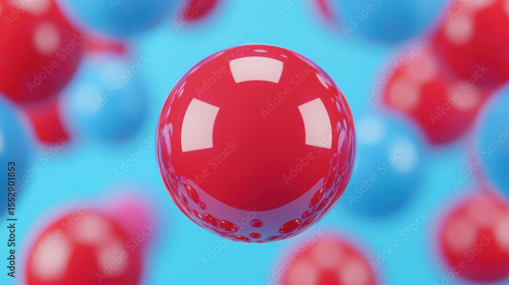 Poster colorful glossy spheres floating in a bright blue background creating a modern and dynamic abstract 