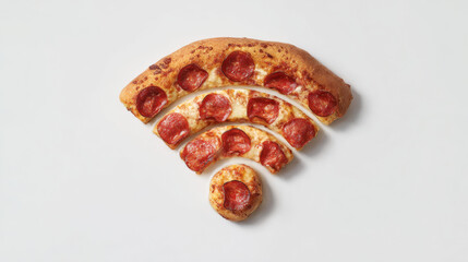 a pizza in the shape of Wi-Fi logo. Isolated on pure white. 3d illustration.