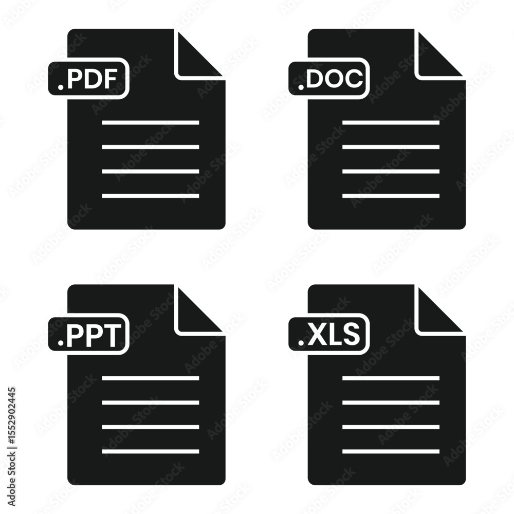 Fototapete file format and extension of documents icon set. word, pdf, ppt, excel document file icons. doc, xls