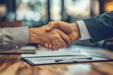 Car rental service concept: Close-up view of the agent handing over the car key to a customer after the rental contract is signed., Generative AI