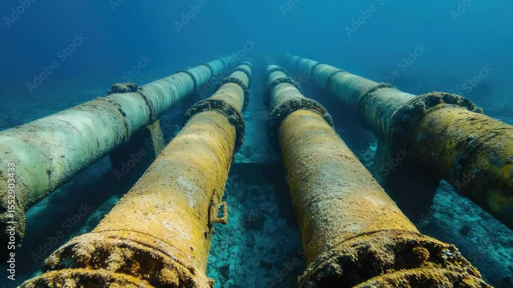 Poster a group of pipes submerged underwater, potentially causing concern or curiosity