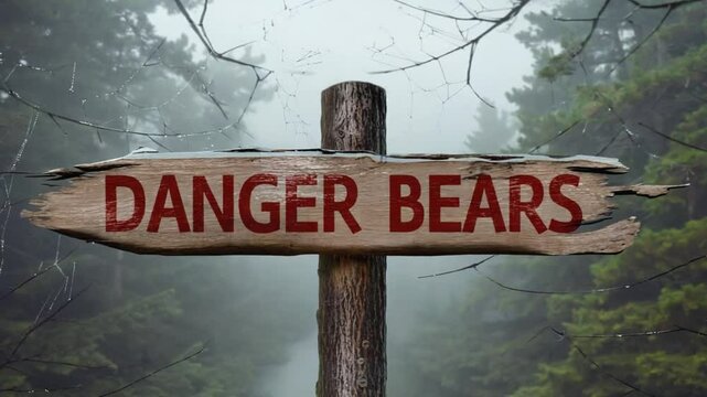 Bear danger sign in the forest.
