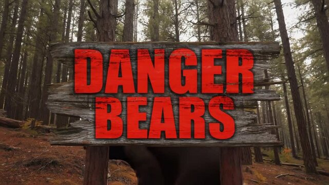Bear danger sign in the forest.