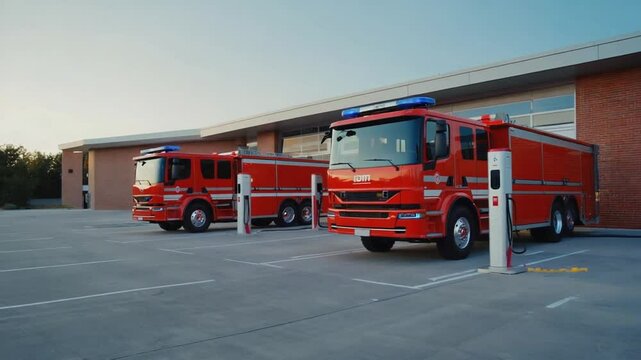 Electric fire trucks charging.
