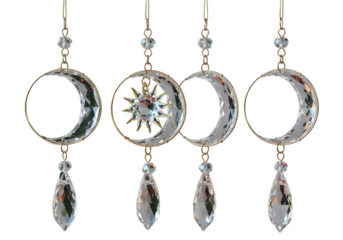 Celestial Moon and Sun Ornaments isolated on transparent background