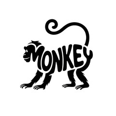 Creative design featuring a stylized monkey illustration with bold typography elements in a minimalist style against a dark background