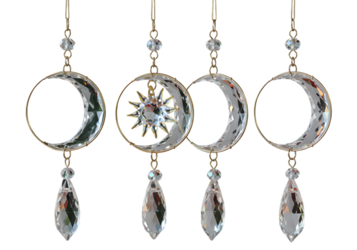 Celestial Moon and Sun Ornaments isolated on transparent background