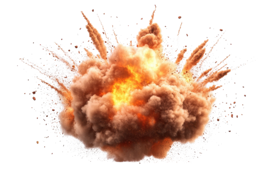 Explosions captured with realistic fire and smoke effects on a transparent background for graphic design and multimedia projects