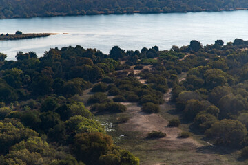 aerial view of Zambezi River near Victoria Falls National Park in Zambia