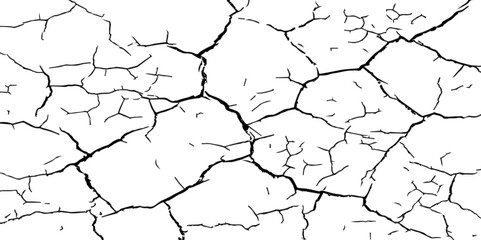 A close-up, high-contrast, black and white image of a cracked surface. The intricate network of cracks, ranging from thick, deep fissures to fine, branching lines, creates a stark and textured pattern