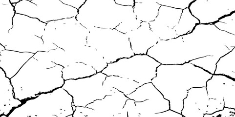 A close-up, high-contrast, black and white image of a cracked surface. The intricate network of cracks, ranging from thick, deep fissures to fine, branching lines, creates a stark and textured pattern