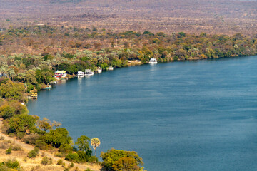 aerial view of Zambezi River near Victoria Falls National Park in Zambia