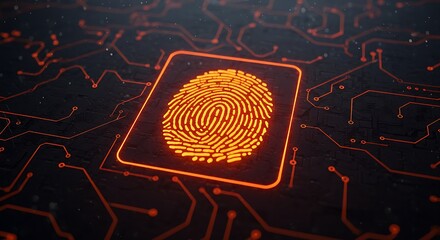 fingerprint on the dark background process ,biometric fingerprint glowing against a dark tech fingerprint displayed on a digital network background, signifying the importance of biometric security