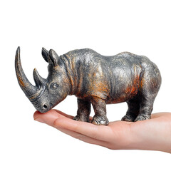 Obraz premium Miniature rhino resting on a palm