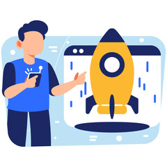 Launching a New Digital Project: Rocket and Smartphone Illustration Representing Innovation, Strategy, and Growth