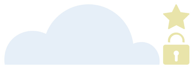 Cloud shape beside a star and padlock symbol. Ideal for data security, cloud safety, privacy, encryption, digital trust, technology solutions, online storage. Simple flat metaphor