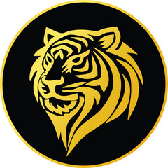 Elegant Golden Tiger Illustration in Circular Black and Gold Design