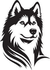 Siberian Husky Dog Vector Illustration in Black and White	