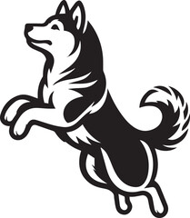 Siberian Husky Dog Vector Illustration in Black and White	