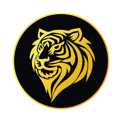 Elegant Golden Tiger Illustration in Circular Black and Gold Design