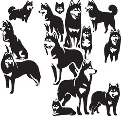 Siberian Husky Dog Vector Illustration in Black and White	