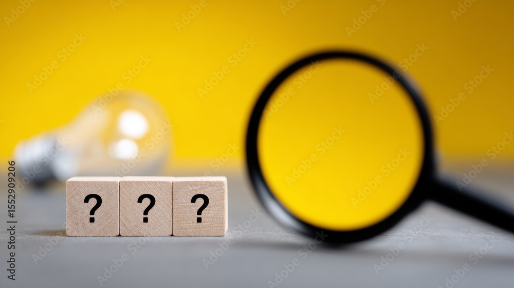 Poster explore the unknown with a magnifying glass and question marks. this image captures curiosity and in