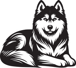 Siberian Husky Dog Vector Illustration in Black and White	