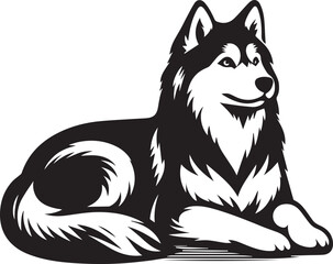 Siberian Husky Dog Vector Illustration in Black and White	
