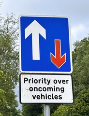 Priority over oncoming vehicles sign