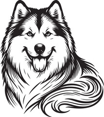 Naklejka premium Siberian Husky Dog Vector Illustration in Black and White 