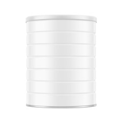 Obraz premium Tin can mockup for infant nutrition, baby powder milk, food. Vector illustration isolated on white background. Easy to use for presentation your product, idea, promo, design. EPS10.