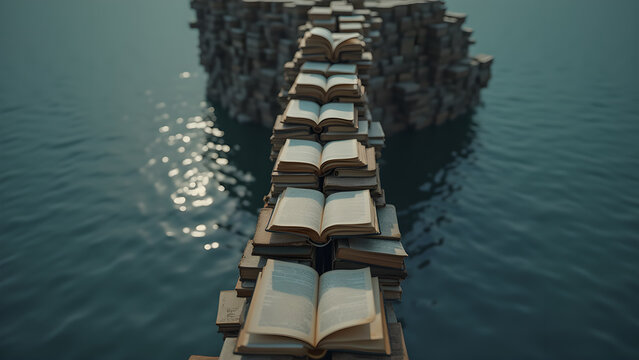 A Bridge of Knowledge: Journeying Across a Sea of Ideas on a Path Constructed from Books Leading to Discovery - Powered by Adobe