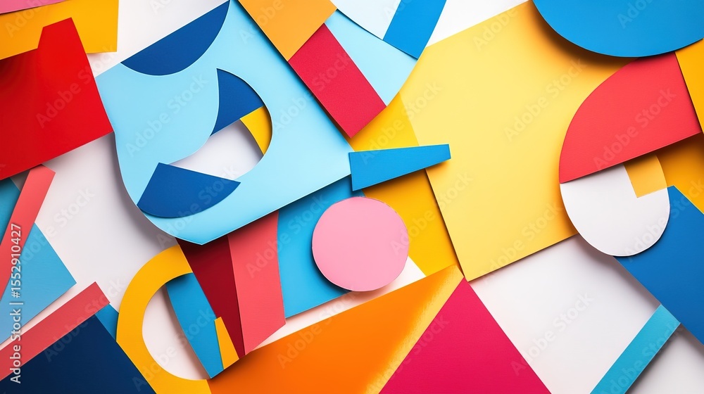 Poster vibrant abstract composition of colorful geometric shapes, creating a dynamic and modern background 