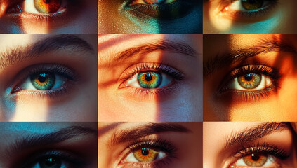 Creative eye makeup styles on various eye shapes in a vivid photo grid display