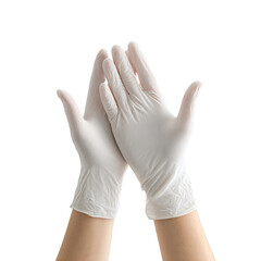 A pair of hands wearing surgical gloves, protecting against potential contamination. The gloves are clean, and pristine, representing health and hygiene