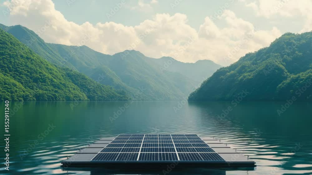 Poster a solar panel floating on the surface of a calm lake