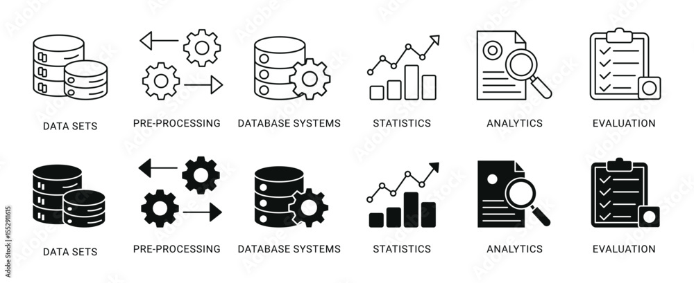 Poster data analytics icon set , data mining web icon concept with icon of data sets, pre-processing, datab