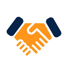 Obraz premium Flat modern handshake icon logo in orange and navy blue color scheme, minimalist design for partnership, collaboration, agreement, networking, business deals, trust, contract,