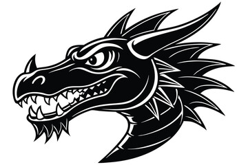Black dragon head features sharp teeth, fierce expression, and bold spiky mane