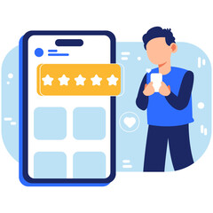User Giving Feedback on Mobile App with Five-Star Rating to Reflect Customer Experience and Engagement